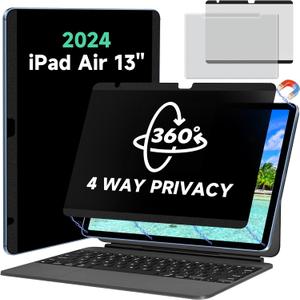 Magnetic 360 Privacy Screen Protector for iPad Air 13 Inch M2/M3 (6/7th Generation, 2024/2025), Case Friendly Blue light Blocker Anti-glare Eye Strain Filter, Removable Anti Spy Film Support Apple Pencil