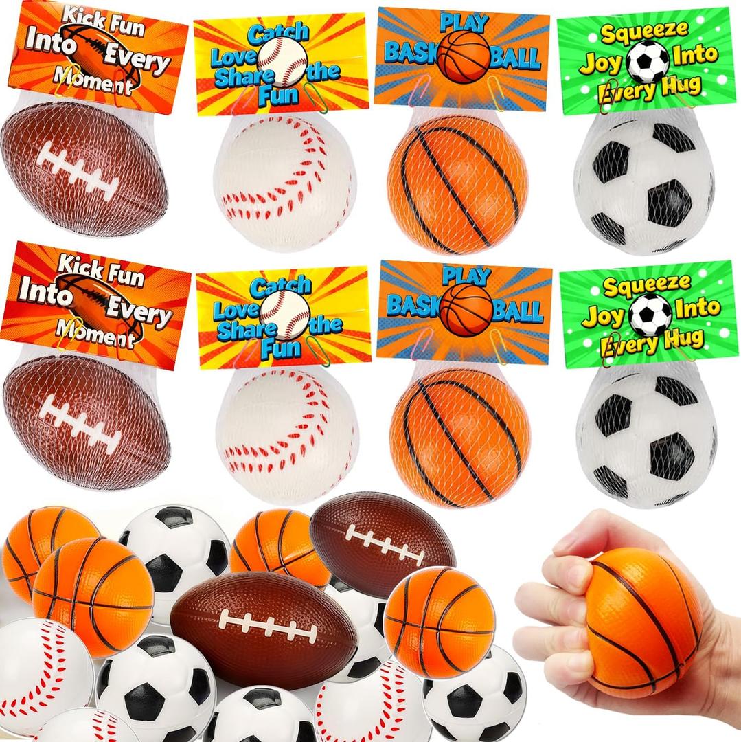 24 Pack Sports Stress Balls Valentines Day Cards For Kids School Classroom Exchange Valentine Day Gift Football Soccer Baseball Basketball Party Favors Supplies For Boys Girls Valentine Exchange Cards