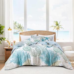 Tritard Coastal Comforter Set Full Size 3 Piece, Soft Beach Themed Comforter, Ocean Nautical Lightweight Bedding Sets for All Seasons, (1 Reversible Comforter and 2 Pillow Shams), 80''x90'', C1