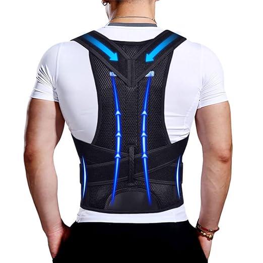 Back Brace Posture Corrector for Men & Women, Upgraded Full Back Support with Adjustable Shoulder Straightener and Waist Support Straps, Breathable Back Brace for Office Work, Long Sitting & Daily Wear, Comfortable Posture Support for Upper & Lower B