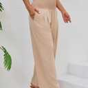 Womens Elastic High Waisted Wide Leg Pants Casual Loose Flowy Palazzo Pant Long Lounge Capri Trousers with Pocket (Beige, M)