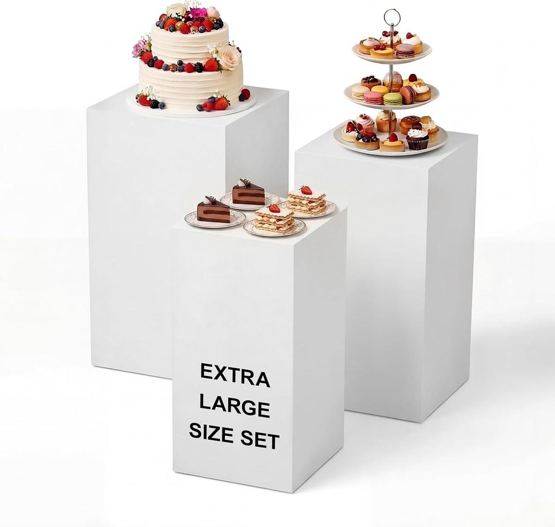 BreezeHug 3 Pcs Extra Large Buffet Food Risers, 20.7", 19.7", 18.7" Acrylic Risers for Buffet Table Display Stand Shelf White Cube Nesting Boxes for Catering Dessert Collectibles Jewelry