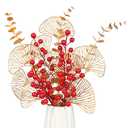 Doment 12Pcs Artificial Berries Eucalyptus Stems Fake Flower Floral for DIY Home Party Wedding New Year Bouquet Decoration