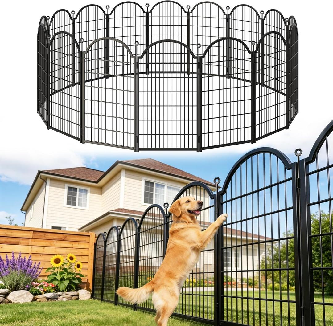 8 Panels No Dig Garden Fence, Dog Fence Outdoor for Yard, 48in(H) x 18ft(L)