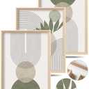 Boho Sage Green Framed Wall Art, 12x16in High Framed Design Canvas Prints Wall Decor,Minimalist Abstract Green Poster Home Decoration for Living Room Bedrrom Gallery Office,Set of 3