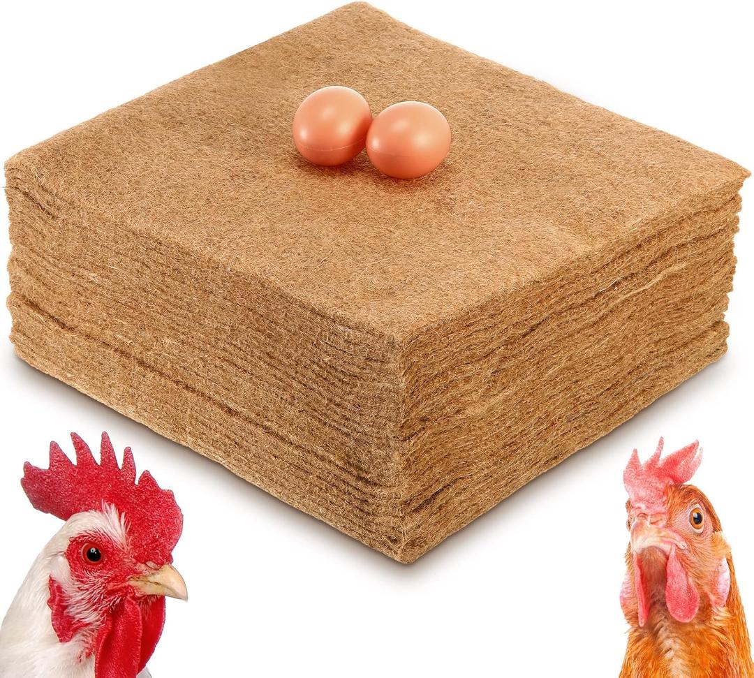 Aoriher 24 Pack Pack Natural Hemp Chicken Nesting Pads Reusable Hens Nest Bedding Mats Chicken Nesting Box Liners for Hen Laying Eggs, Coop Pet Garden Lawn Indoor Outdoor, 11.8 x 11.8 Inches
