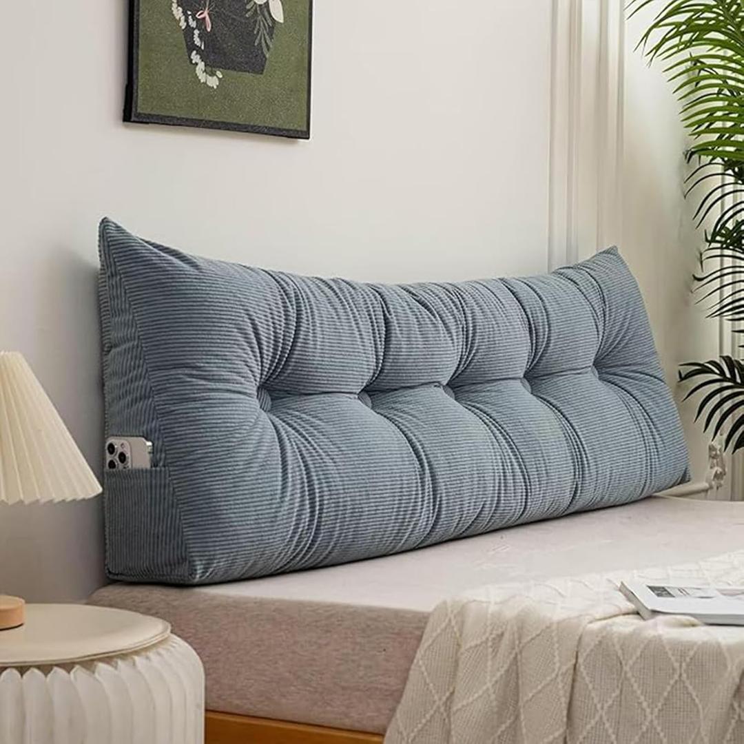 Headboard Wedge Pillows Twin XL for Dorm, Bed Triangular Headboard Pillow, Ergonomic Cute Bolster Cushion Headrest Backrest for Dorm Bed Sofa (Blue, 31 inch)
