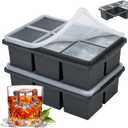 Large Ice Cube Trays for Whiskey, Silicone Ice Cube Tray, with Reinforced Steel Ring Top, Makes 8 perfect 2-in ice cubes, Square Ice Tray for Cocktails, Whiskey, Coffee, (2 Pack)