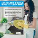 Black Kitchen Sink, 50/50 Double Bowl 33x19x8 Inch Undermount Stainless Steel Drop In Large Kitchen Sink Combo-Stainless Grid, Silicon Mat, Installation Clips For Modern SS Stylish Kitchen&Bar, 33x19x9 inches