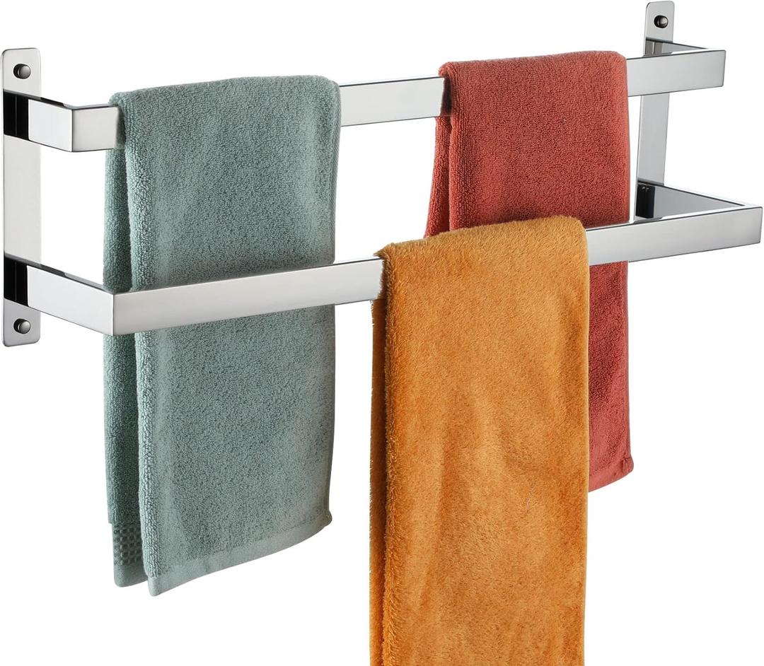 KOKOSIRI Towel Bars Bath Towel Holders 24 Inches Chrome Bathroom 2-Tiers Ladder Towel Rails Wall Mounted Towels Shelves Rack Polished Stainless Steel, B5008CH-L24