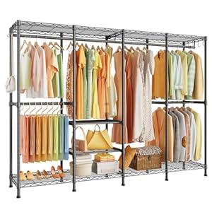 ULIFHOME H41 Garment Rack Heavy Duty Clothes Rack, Clothing Racks for Hanging Clothes, Extra Large Freestanding Portable Closet Wardrobe Rack 78.5'' W × 15.8'' D × 76.4'' H, Max Load 1150 Lbs, Black