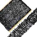Length 5YardsWide 1.9 Inch Black Elastic Sequin Ribbon Trim for Sewing Dress Dance Costumes Headband (Black)