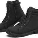 Rominz White Snow Boots for Women Black Winter Ankle Bootie with Warm Faux Fur Lining & Zipper Non-Slip Waterproof Boot (Black, US 7.5)