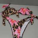 SweatyRocks Women's Bandeau Bikini Set Leopard Floral Thong Bathing Suit Sexy 2 Piece Swimsuit (Large)