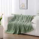 Sage Green Fleece Throw Blanket 5070 for Couch Sofa Bed,Super Soft Cozy Plush Microfiber Flannel Blanket with Stripes Design Lightweight for Adults,Woman,Girls