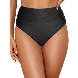 Tempt Me Women High Waisted Bikini Bottom Full Coverage Swimsuit Bottom (Large, Black)