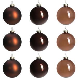 DN DECONATION Brown Glass Christmas Ball Ornaments, Set of 9, 3' Hanging Christmas Baubles for Xmas Tree Decoration, Wedding Party Gift