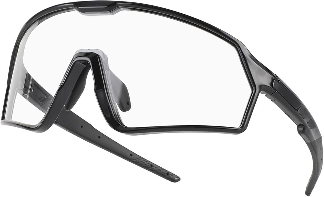 BangLong Photochromic Cycling glasses for Men Women, Clear Running MTB Sunglasses UV Protection (Black Frame-photochromic)