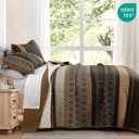 Dinjoy Queen Quilt Set Brown,Striped Bedspread Queen Size, Fall Bedding Sets 3 Pieces Micofiber Lightweight Quilts with 2 Pillow Shams Coverlet Bed Sets for Women Men 96''x90''