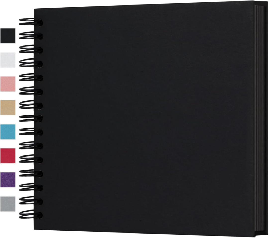 potricher 8 x 8 Inch DIY Scrapbook Photo Album 80 Pages Thick Kraft Blank Black Paper Memory Book for Wedding and Anniversary Family (Black, 8 Inch)