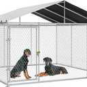 DWVO 14.8'x14.8' Large Outdoor Dog Kennel with Roof, Dog Pens Outside with Metal Dog Gate, Dog House Large Dogs for Yard