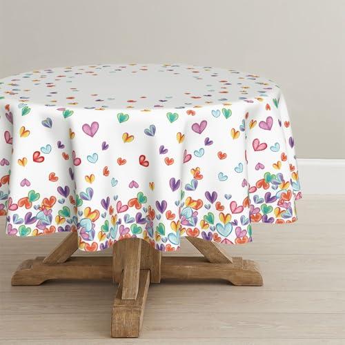 Horaldaily Valentine Tablecloth 60×60 Inch Round, Chromatic Watercolor Love Hearts Washable Table Cover for Party Picnic Dinner Decor