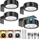 USB Rechargeable Wall Light Over Picture Frame, 2600mAh Battery Operated Wall Art Lighting for Paintings Wireless Gallery Wall Light with Remote LED Magnetic Puck Light for Accent Display Photo Museum