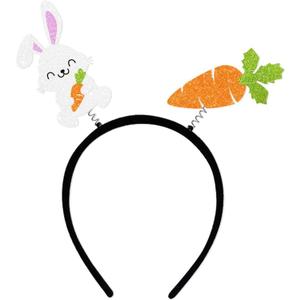 Ecuupas Easter Headbands Glitter Rabbit Hairband Cute Carrot Hair Hoop Headpiece Hair Accessories for Spring Easter Party Festival Supplies