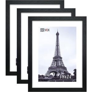 18x24 Frame 3 Pack, Black Solid Wood Concert Poster Frames, Wall Decor