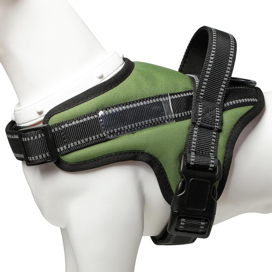 Dog Harness,Pet Vest Name Plate Pocket,No Choke,Reflective,Adjustable and Padded,for Easy Walking and Training for Small,Medium,Large Dogs(Army Green,L)