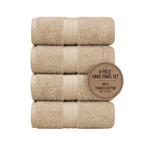 Cotoniche Hand Towels Pack of 4 - Soft & Fluffy, Large (16"x 28") 100% Cotton, Boho, Absorbent - Versatile, Perfect as Beige Hand Towels, Powder Room Towel, Face Cloths - Beige