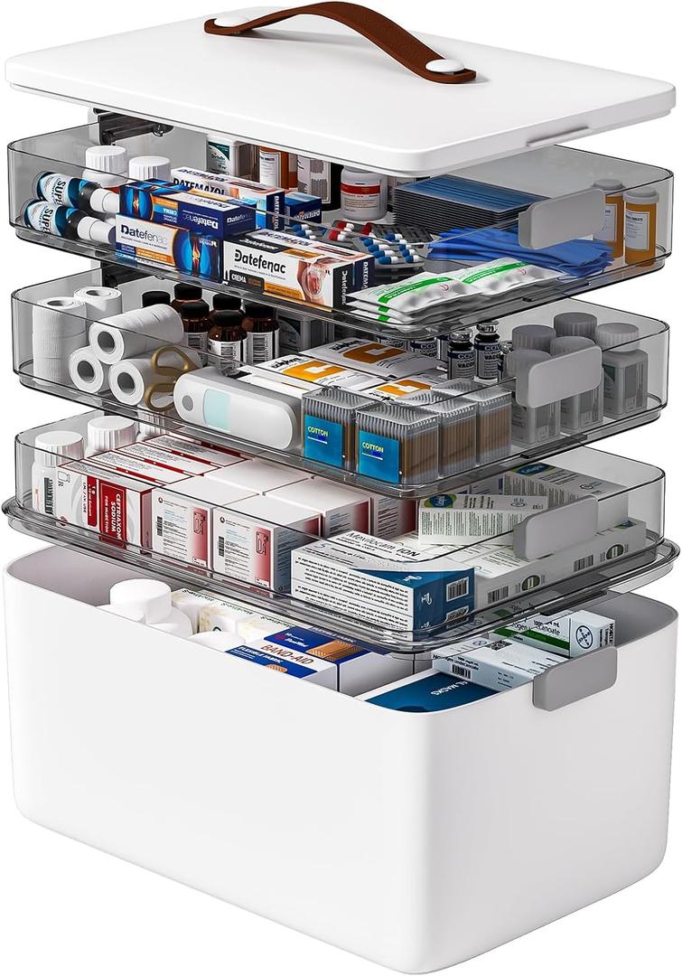 funest 4- Tier Medicine Storage Box Organizer Portable First Aid kit Box Sewing, Art, Craft with Handle, Multipurpose Medical Supply Organizer with Removable Tray