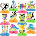 12 PCS Running Honeycomb Centerpieces, Running Run Marathon Sport Birthday Party Decorations Running Table Centerpieces Decorations Supplies