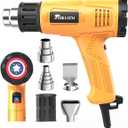 Heat Gun,1800W Fast Heating 572&1202,Heavy Duty in Compact Body,Steady Dual TEMP Setting by Rear-Mounted Switch,Multiduty Heat Gun for Crafting ,Shrink Tubing ,Vinyl Wrap,4 Nozzles (Yellow)