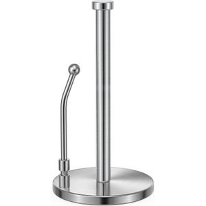 SMARTAKE Paper Towel Holder, Paper Towel Dispenser Standing Weighted Base Non Slip, Spring Arm for Easy Tear, Stainless Steel Paper Towel Holder for Home Kitchen Countertop Tabletop, Silver, 13.1 X 6.5 Inches