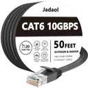 Jadaol Cat 6 Ethernet Cable 50 ft, 10Gbps Support Cat8 Cat7 Network, Flat RJ45 LAN Patch Cable, High-Speed Wired Internet Cable for Router, Modem, Switch, Gaming Consoles, PC, Streaming Devices, Black