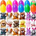 JOYIN 12 Pcs Prefilled Easter Eggs of Mini Stuffed Animal Plush Toys Basket Stuffer for Kids Easter Egg Hunt Filler and Party Favors, Classroom Prize Supplies