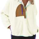 Nirovien Womens Fleece Pullover Long Sleeve Sherpa Jacket Button Down Fuzzy Sweatshirt Warm Outwear with Pockets (Large, A Beige Coffee)