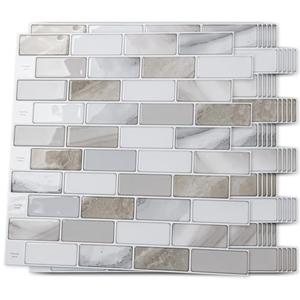 Art3d 10-Sheet Peel and Stick Backsplash Tile for Kitchen - 12”×12” Stick on Wall Tile for Kitchen Bathroom Countertop Living Room, Beige & White