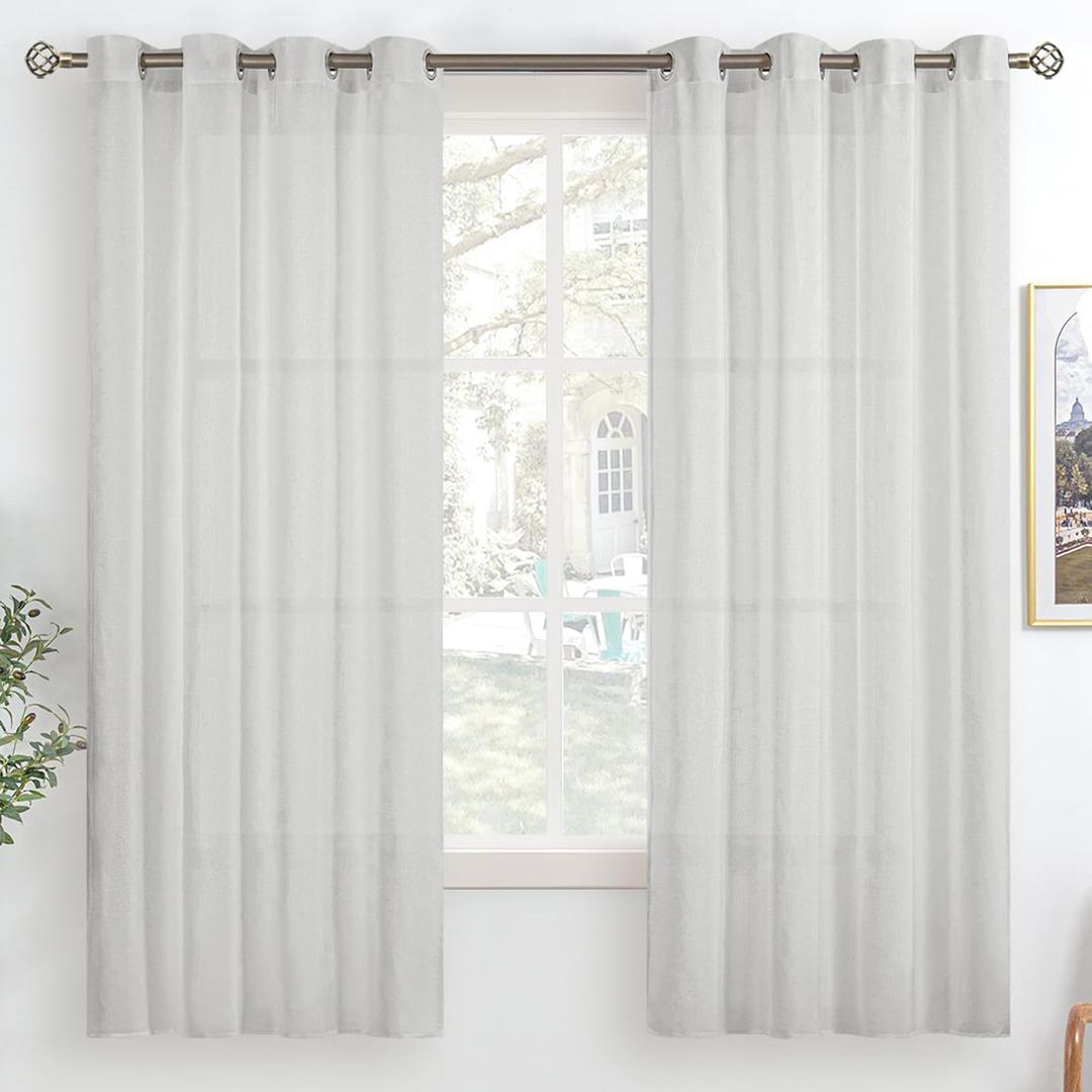BGment Light Grey Sheer Curtains 63 Inch Length for Living Room, Grommet Light Filtering Semi Sheer Window Drapes Casual Textured Privacy Opaque Panels, 2 Panels (Each 52 x 63 Inch, Light Grey)