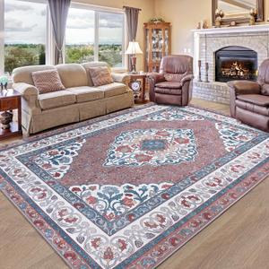 Chicrug Red 4x6 Area Rugs for Living Room, Machine Washable Low-Pile Carpet Rug for Bedroom, Vintage Floral Print Indoor Floor Rug for Dining Room Office Bedside Decor