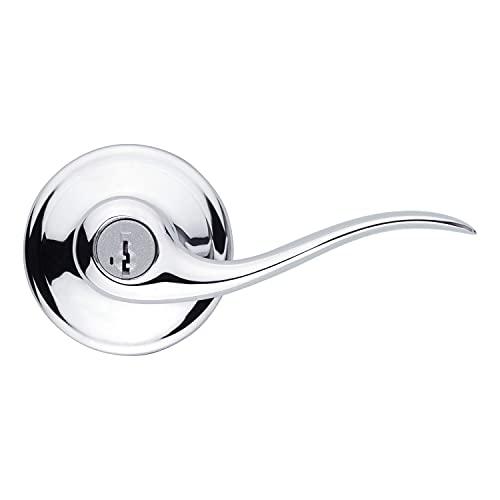 Kwikset Tustin Entry Door Handle with Lock and Key, Secure Keyed Reversible Lever Exterior, Doorlock, For Front Entrance and Bedrooms, Polished Chrome, Pick Resistant Smartkey Rekey Security