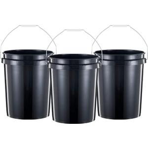 United Solutions 5 Gallon Bucket Heavy Duty Plastic Bucket Comfortable Handle Easy to Clean Perfect for on The Job Home Improvement or Household Cleaning; Black , 3 Count
