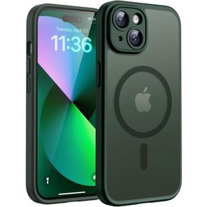 TOCOL Magnetic for iPhone 13 Case, Upgraded Full Camera Protection, Compatible with Magsafe, 15FT Drop Protection, Translucent Matte Back Bumper Phone Cover 6.1-Inch (Alpine Green)