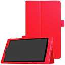 for Amazon New Kindle Fire HD 8 HD8 Smart Cover(2016 Release,6th) (2017 Release, 7th) (2018 Release,8th) Ultra Slim Folio Stand Sleep/Wake Up Leather Case +1x Clear Screen Protector (Li-Red)