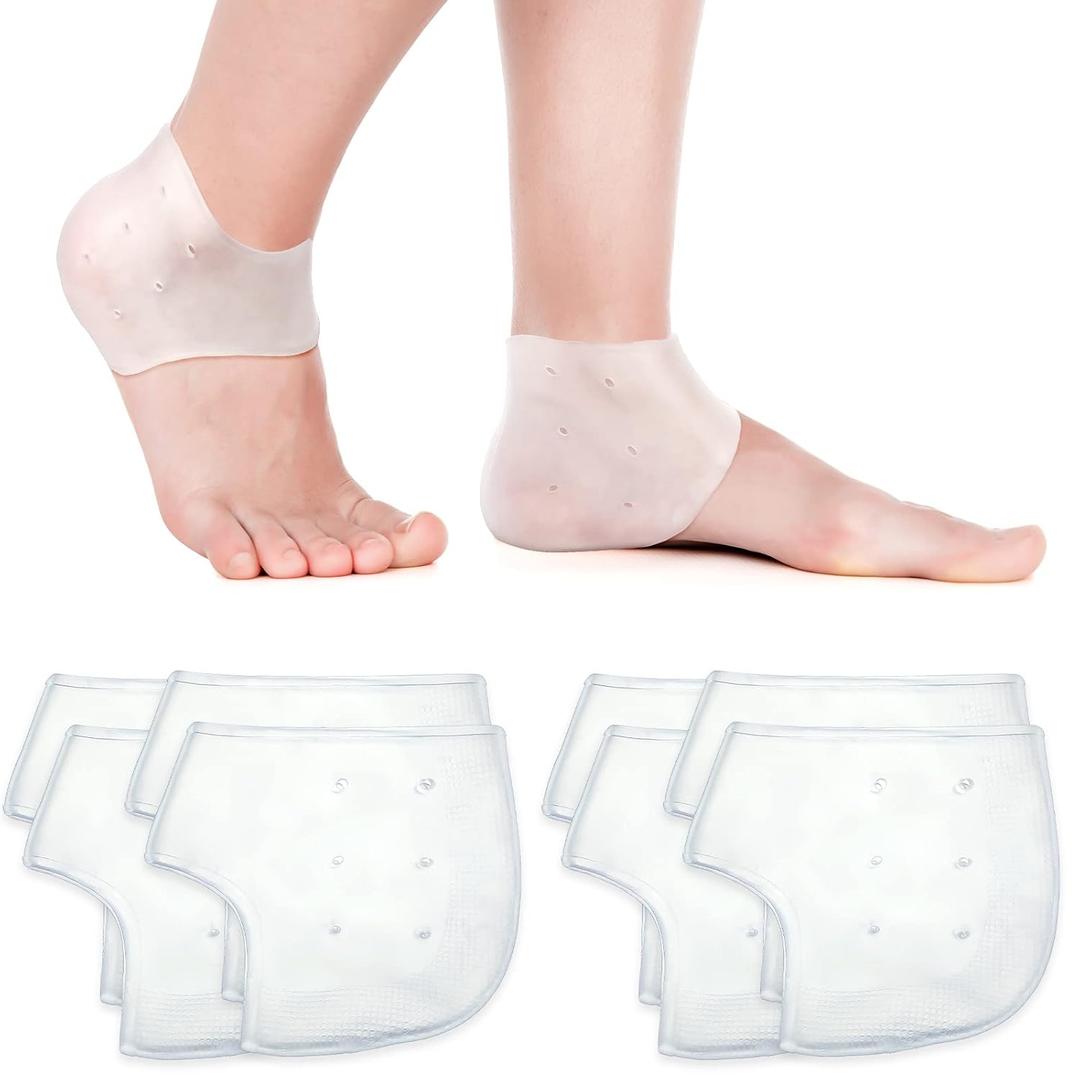 SATINIOR 4 Pairs Gel Heel Protectors Breathable Heel Sleeves Pads Gel Foot Cushion Socks Support Back Foot Sleeves for Plantar Fasciitis Insoles Pain Relief and Cracked Heels(White)