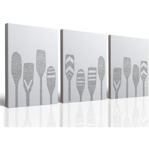 Set of 3 Framed Paddle Oar Nautical Poster Canvas Wall Art Prints Vintage Lake House Wall Decor Oar Paddles Pictures Aesthetic Coastal Paintings for Beach Coastal Lake House Decoration 12x16 inch (Black and White Oar 01)