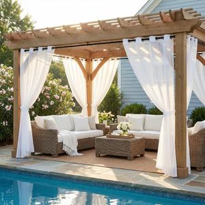 NICETOWN Outdoor Sheer Curtains 84 inches Long 2 Panels, Waterproof Sheer Texture Curtain Panels for Gazebo, Porch, Pergola, Voile Drapes with Rustproof Grommets for Living Room, W54 x L84 inch, White