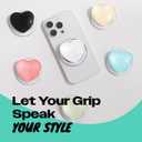 OnTheGrip Compatible with Magsafe Magnetic Cute Glass Heart Design Collapsible Mobile Phone Grip Stand Holder for Smartphone Tablet Cell Phone Accessory (Blue)