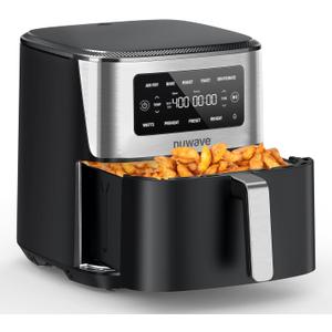 Nuwave Brio Plus 6-in-1 Air Fryer, 7-Qt Large Capacity, 50F400F Precise Temp Control, Non-Toxic PFAS-Free Nonstick, Air Fry, Bake, Roast, Toast, Dehydrate, Reheat, 100 Presets, Dishwasher Safe (Black)